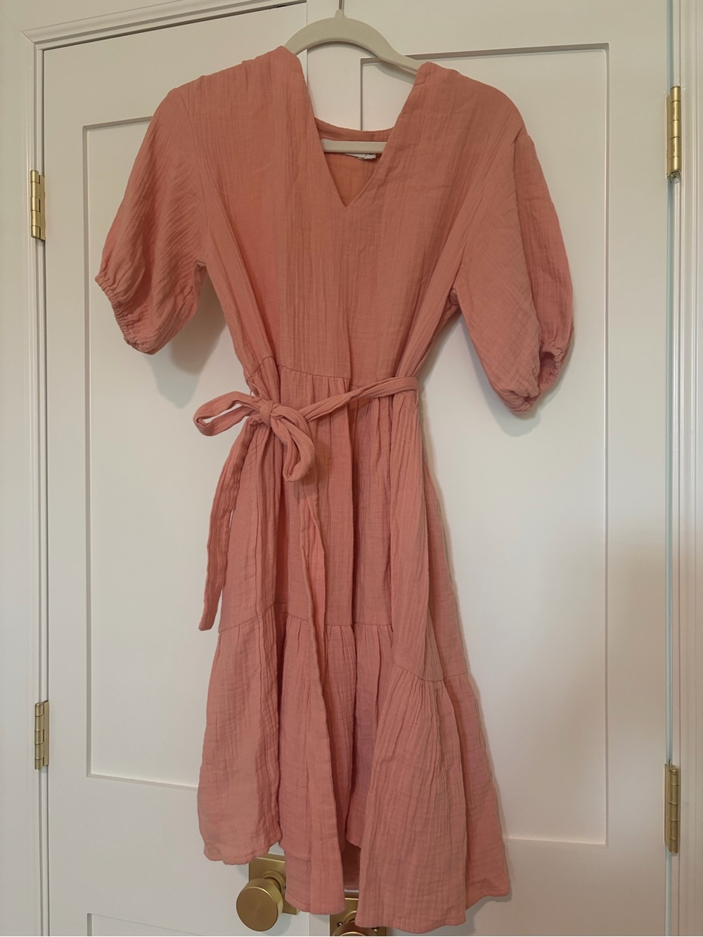 Na-kd V-Neck Tiered Crepe Dress with Tie Waist - Dusty Rose | eu size 34 US XS